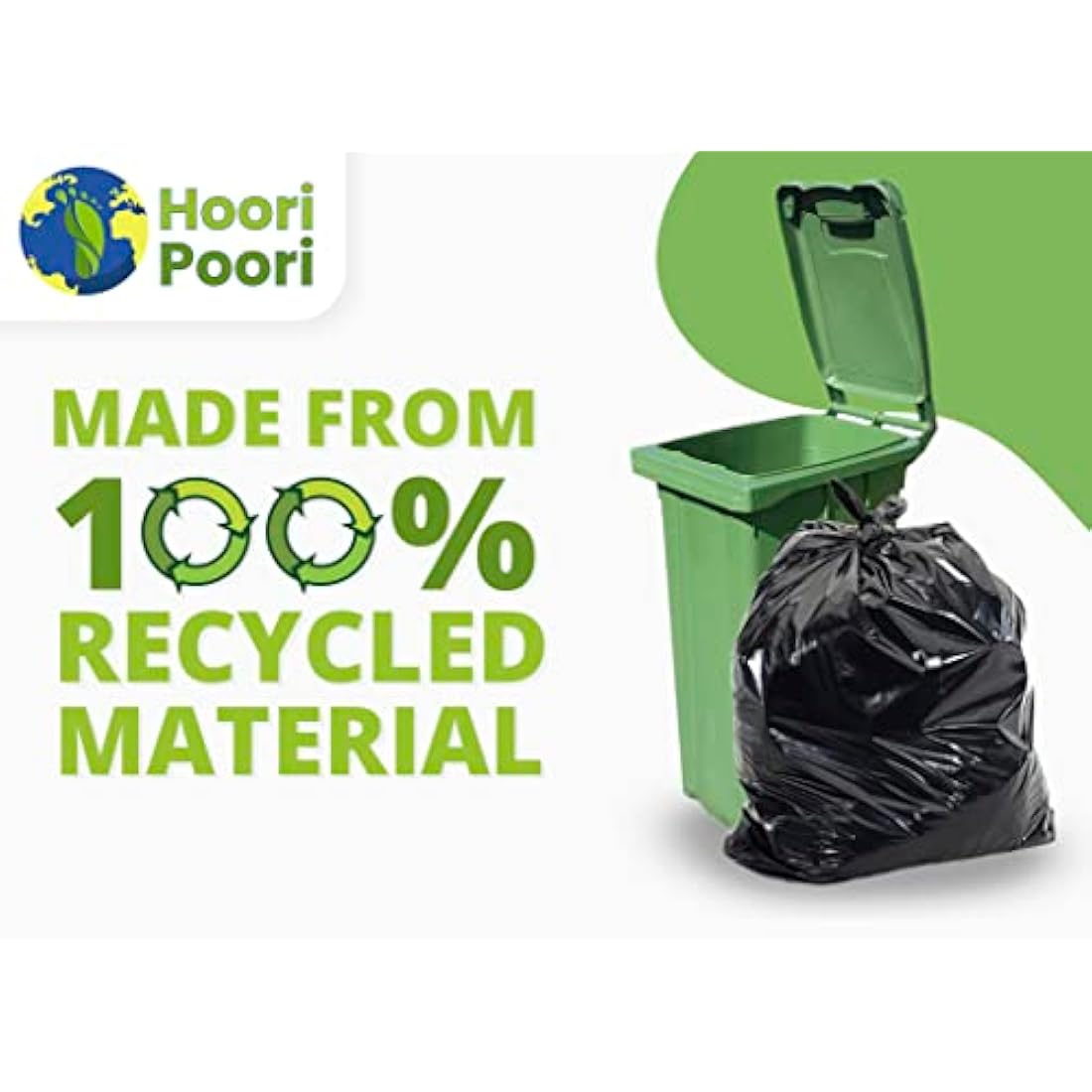 HooriPoori 20 Heavy Duty Wheelie Bin Liners | 240L Recycled Refuse Sacks