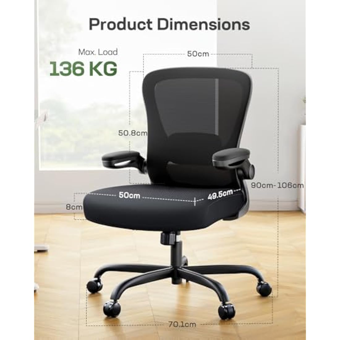 Marsail Ergonomic Office Chair | 3D Lumbar Support & Flip-up Arms