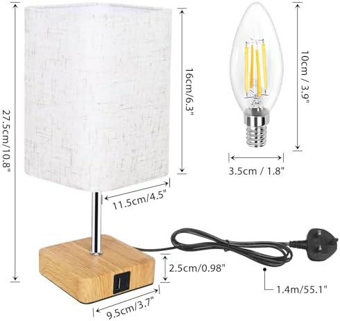USB Table Lamp – 3-Way Dimmable Touch Control, 2 Pack