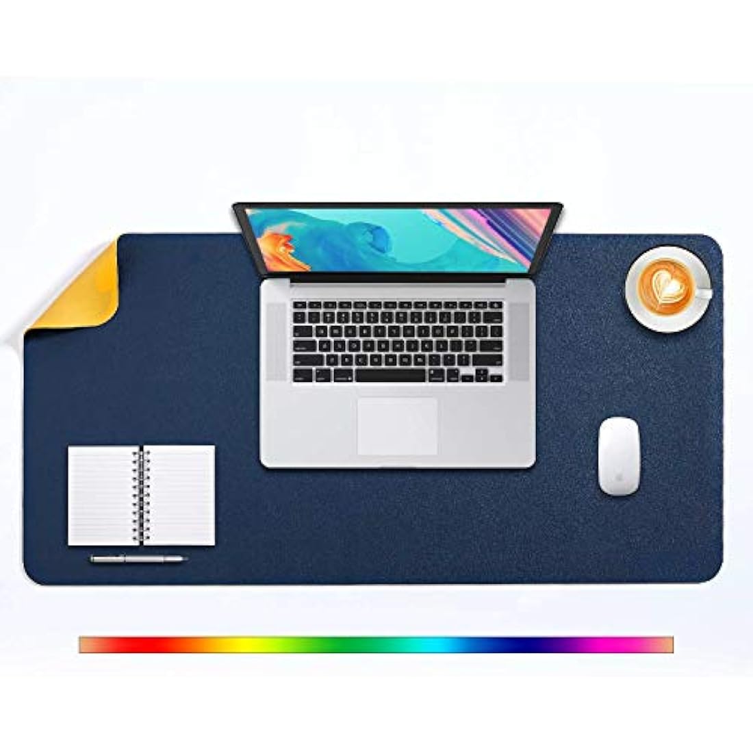 DOBAOJIA Large PU Leather Desk Pad - Waterproof Mouse Mat, Navy/Yellow