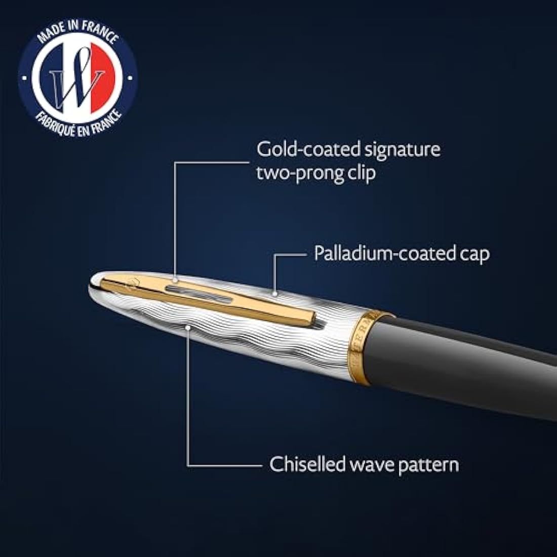 Waterman Carene Ballpoint Pen – Black Lacquer & Gold Trim, Medium Tip