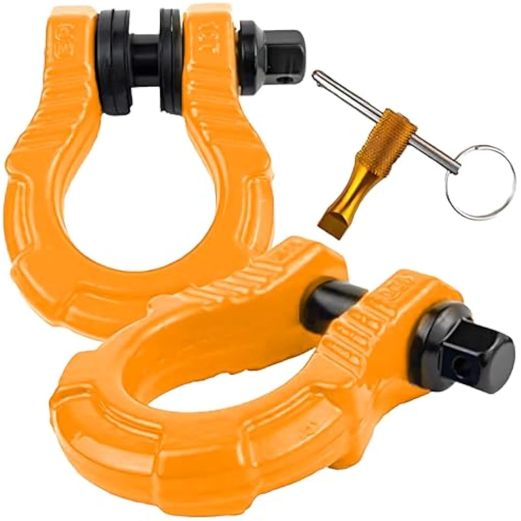 GearAmerica UBER Shackles - 80,000 lbs Anti-Theft D-Rings (2PK) Orange