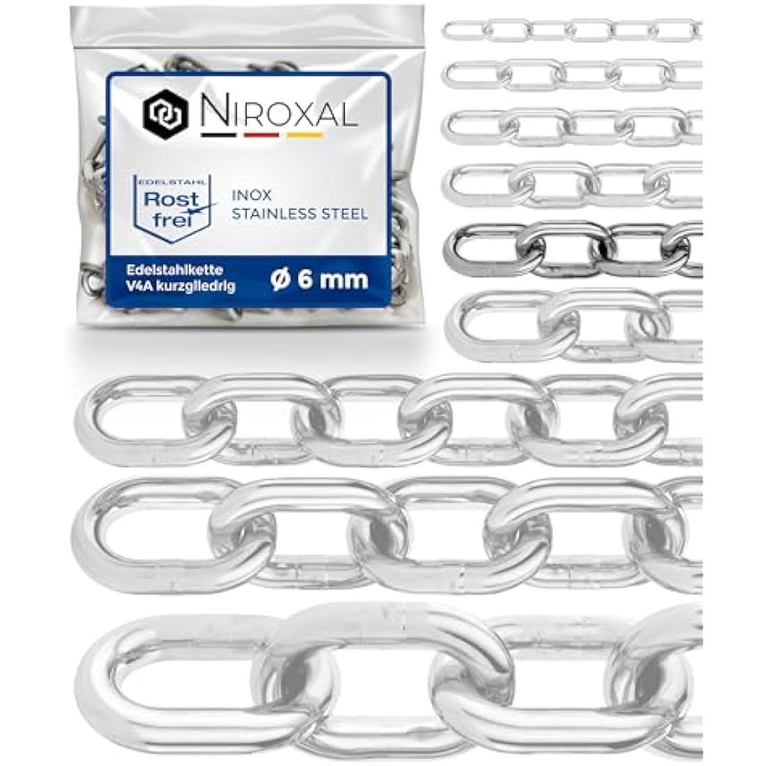 NietFullThings 6mm Stainless Steel Chain – 2m V4A Short-Linked DIN 766
