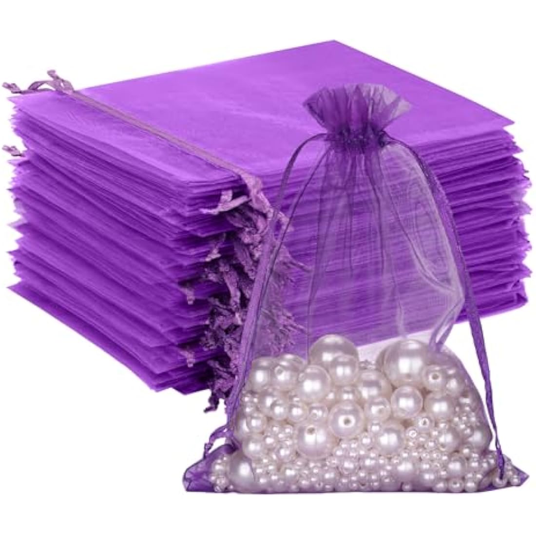 G2PLUS Purple Organza Gift Bags – 100 PCS Large Mesh Jewelry Pouches