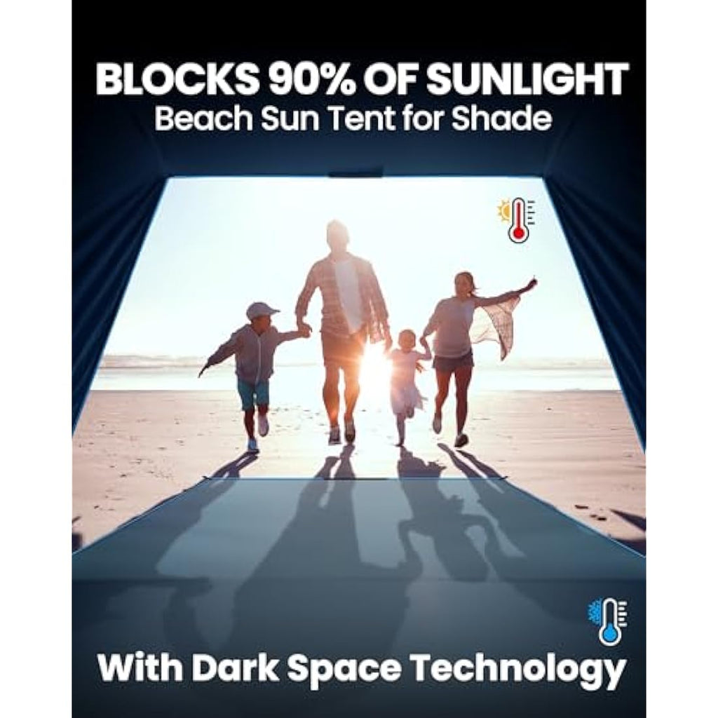 OutdoorMaster Blackout Beach Tent – 4 Person Pop Up Sun Shelter Canopy