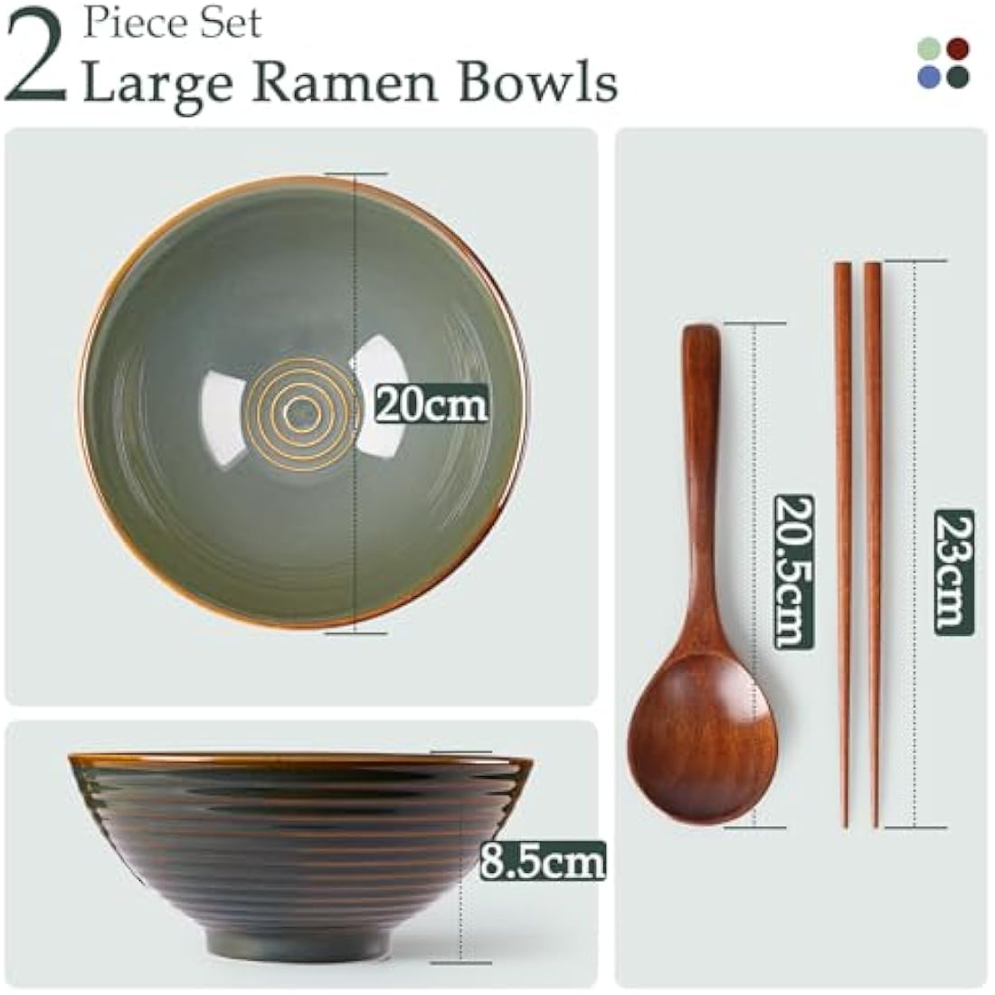 NUTRIUPS Ceramic Ramen Bowl Set of 2 - 1200ml Japanese Noodle Bowls