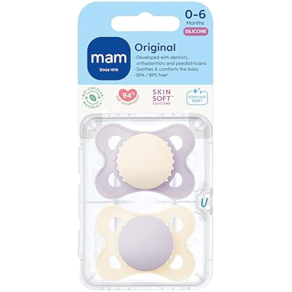 MAM Original Silicone Soothers | 0-6 Months | 2 Pack with Case | Pink