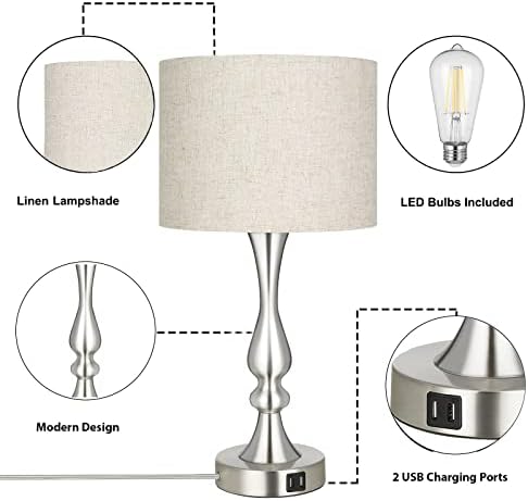 EDISHINE Touch Bedside Lamps Set of 2 | 3-Way Dimmable USB Table Lamps