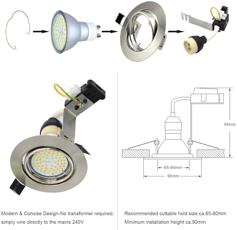 HiBay 10-Pack GU10 Tilt Recessed Downlights | Brushed Chrome Round Fitting
