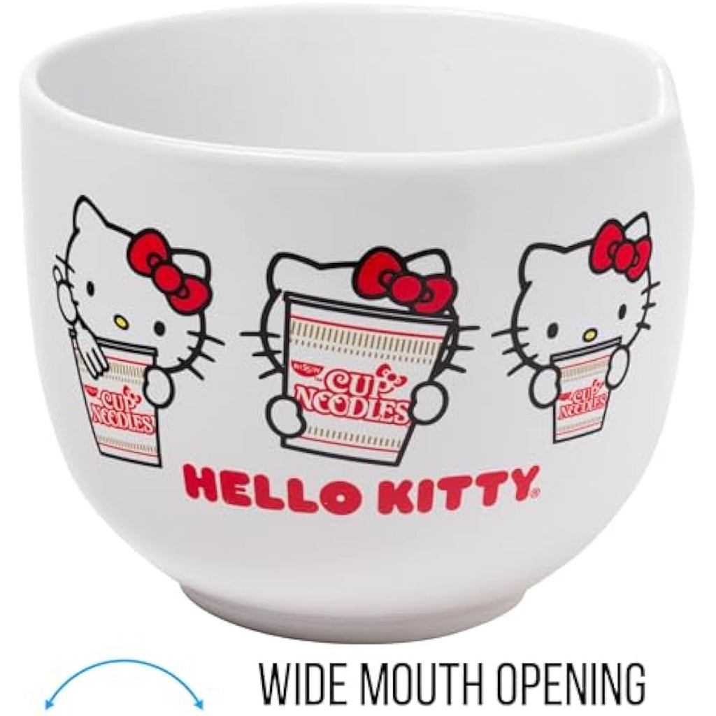 Hello Kitty Cup Noodles Ceramic Ramen Bowl with Chopsticks, 20oz