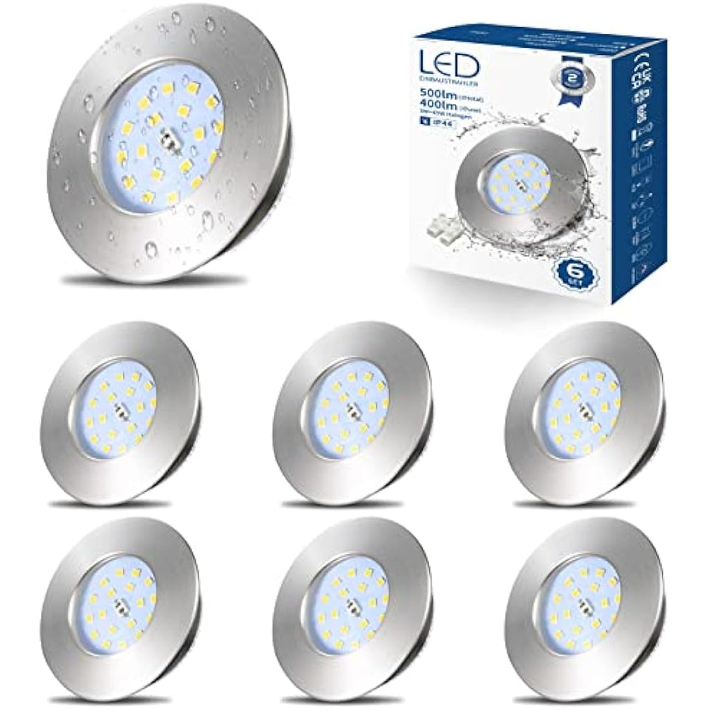 HiBay 6-Pack IP44 LED Bathroom Downlights | Brushed Chrome 6000K