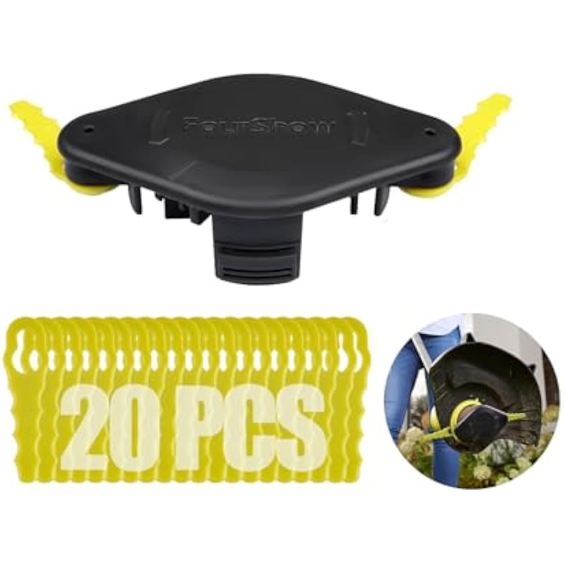 FourShow Bladed Trimmer Head with 20 Replacement Blades for Ryobi