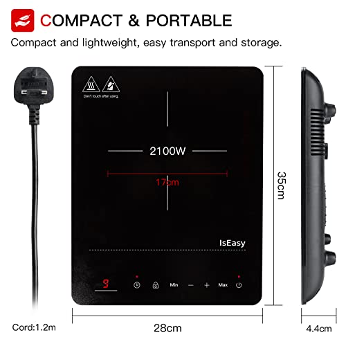 IsEasy 2100W Portable Induction Cooker | Slim Black Crystal Hob