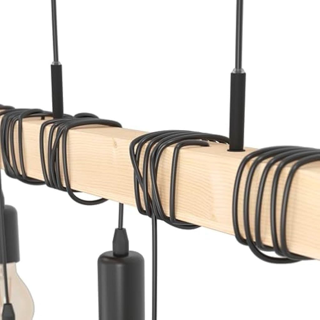 Eglo Townshend 6-Light Industrial Pendant – Wood & Black Metal