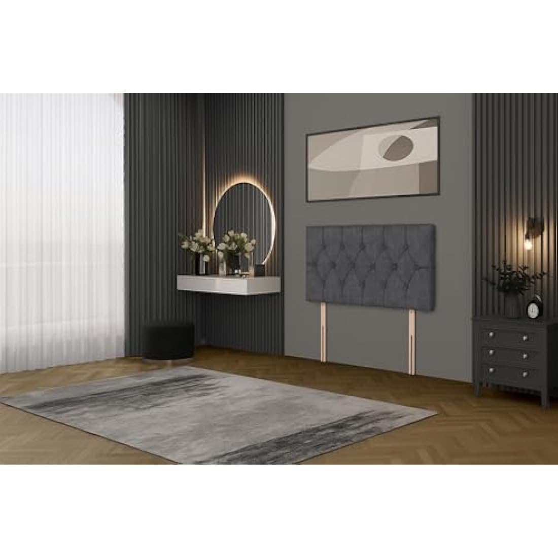 Jolof Store 3FT Single Charcoal Plush Divan Bed Base with Headboard