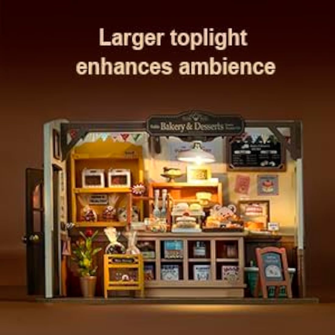 RoWood DIY Miniature Dollhouse Kit - Wooden Bakery Model with LED Lights
