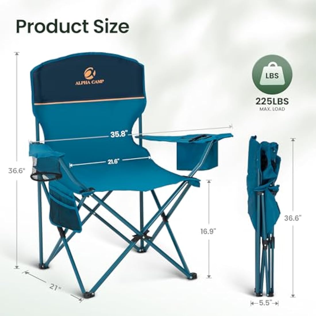 ALPHA CAMP Set of 2 Folding Camping Chairs with Cooler Bag - Blue