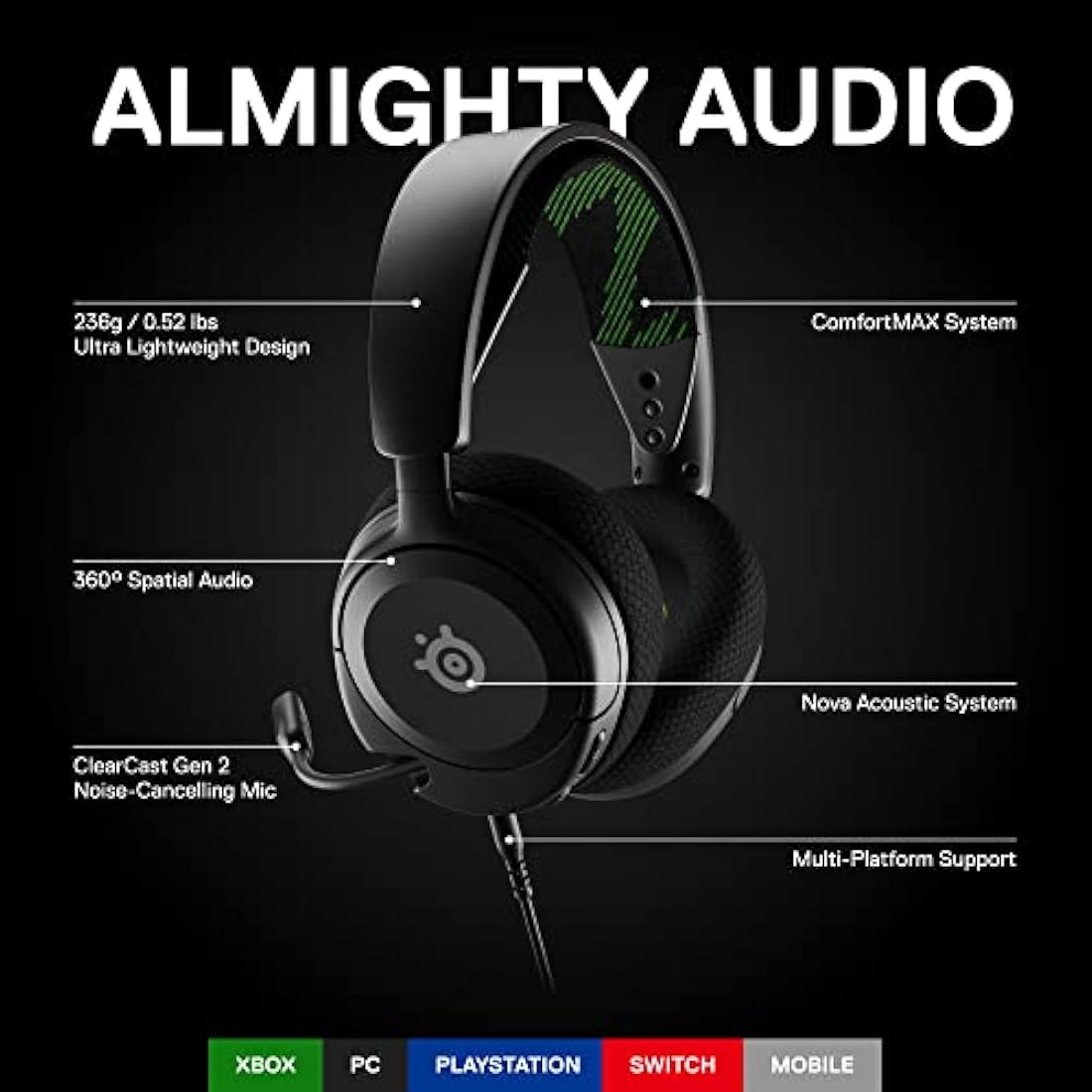 SteelSeries Arctis Nova 1X Gaming Headset | 360° Spatial Audio | Black