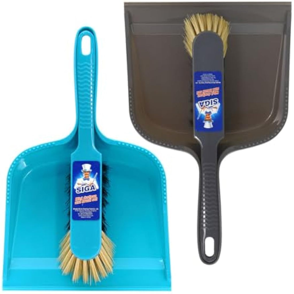 MR.SIGA Dustpan and Brush Set - Pack of 2 Blue & Grey Cleaning Tools