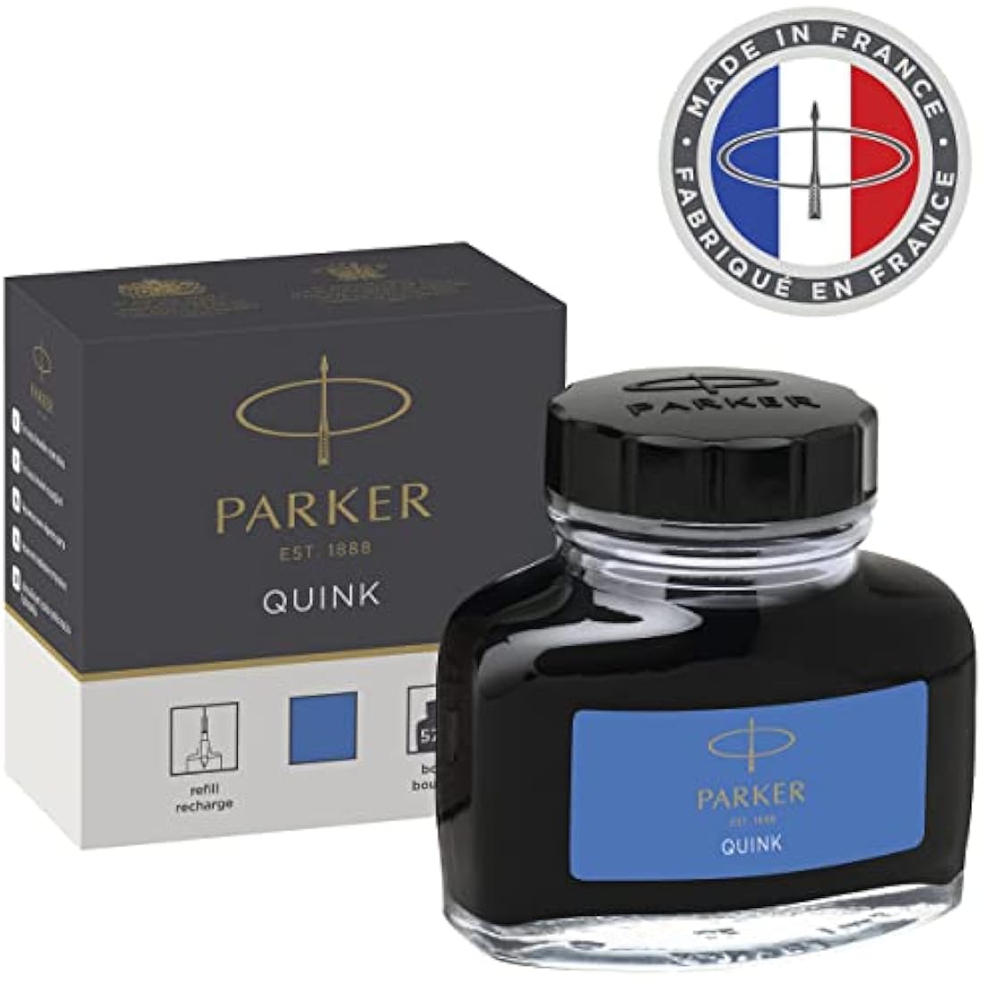 Parker Quink Fountain Pen Ink Bottle - Washable Blue Refill - 57 ml