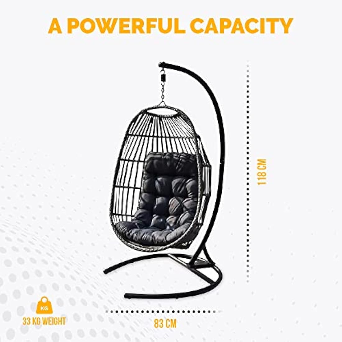 SEDOL Foldable Hanging Egg Chair with Stand | Grey Rattan Swing Chair