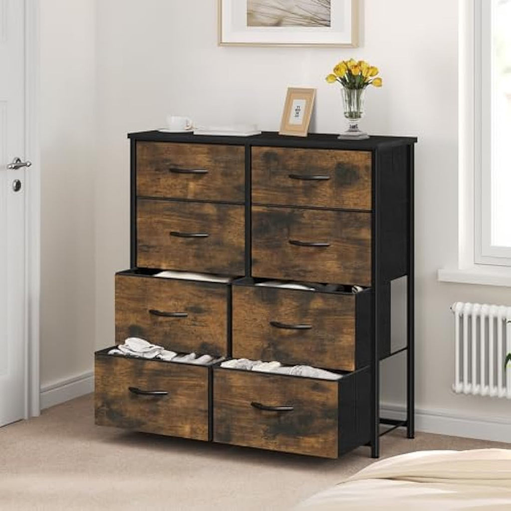 YITAHOME 8-Drawer Fabric Dresser | Metal Frame Storage Chest, Rustic Brown