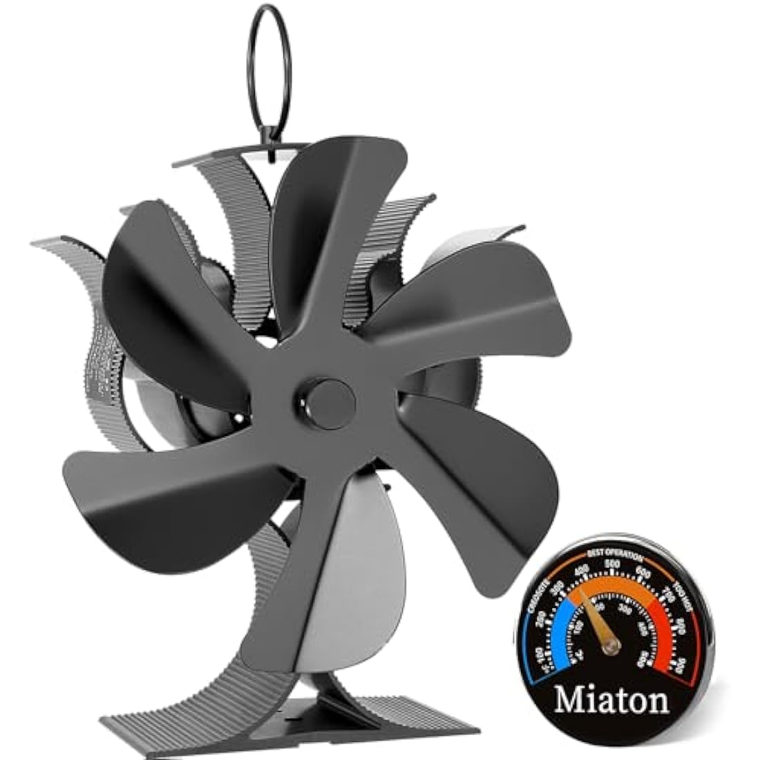 6-Blade Heat Powered Wood Burner Fan with Thermometer