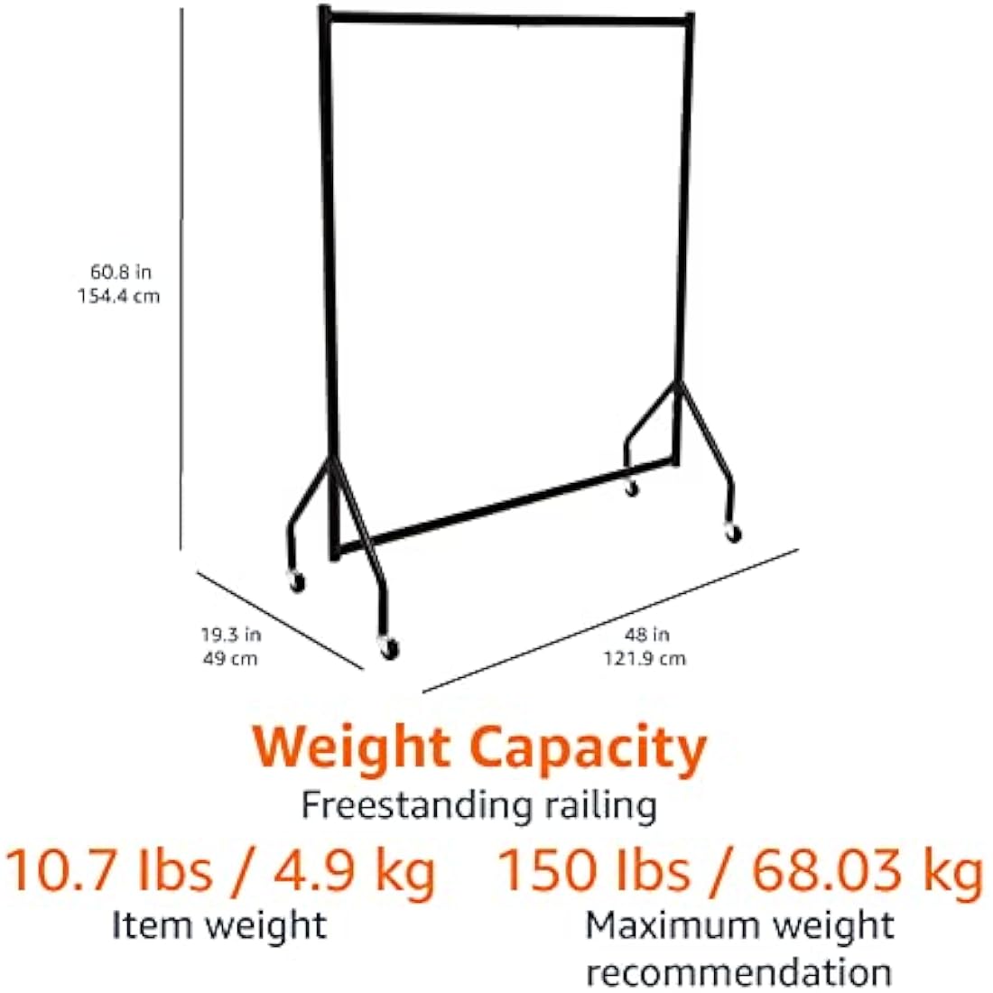 Amazon Basics Heavy Duty Steel Garment Rail with Wheels - Black
