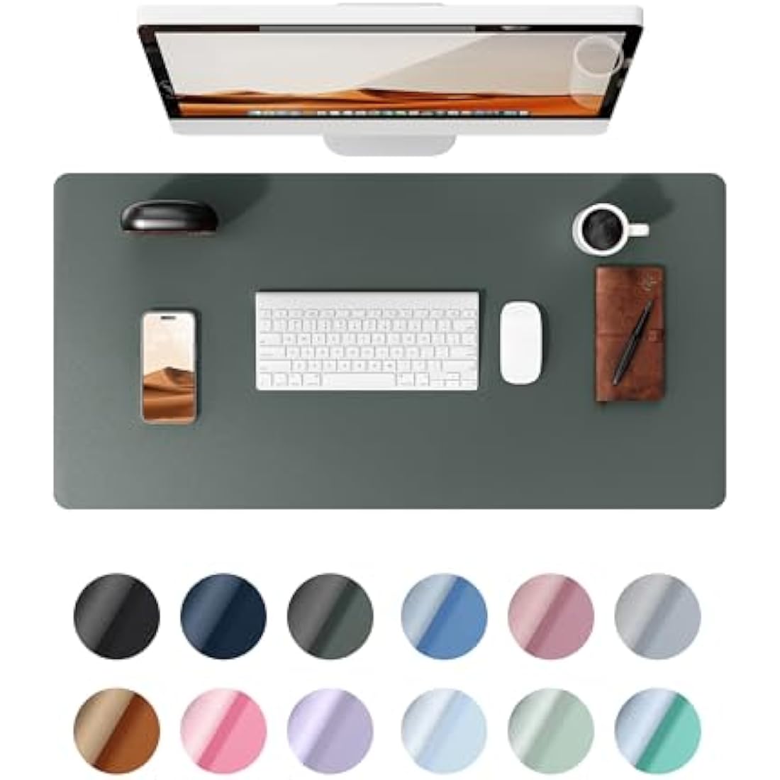 YSAGi Leather Desk Mat – Large Waterproof PU Mouse Pad, Dark Green
