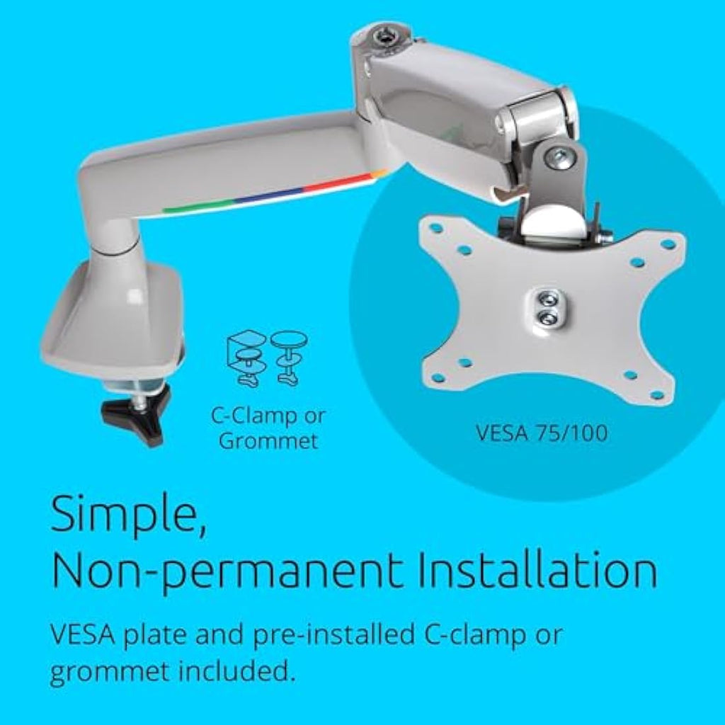 Kensington OneTouch Single Monitor Arm – Ergonomic Gas Spring Mount