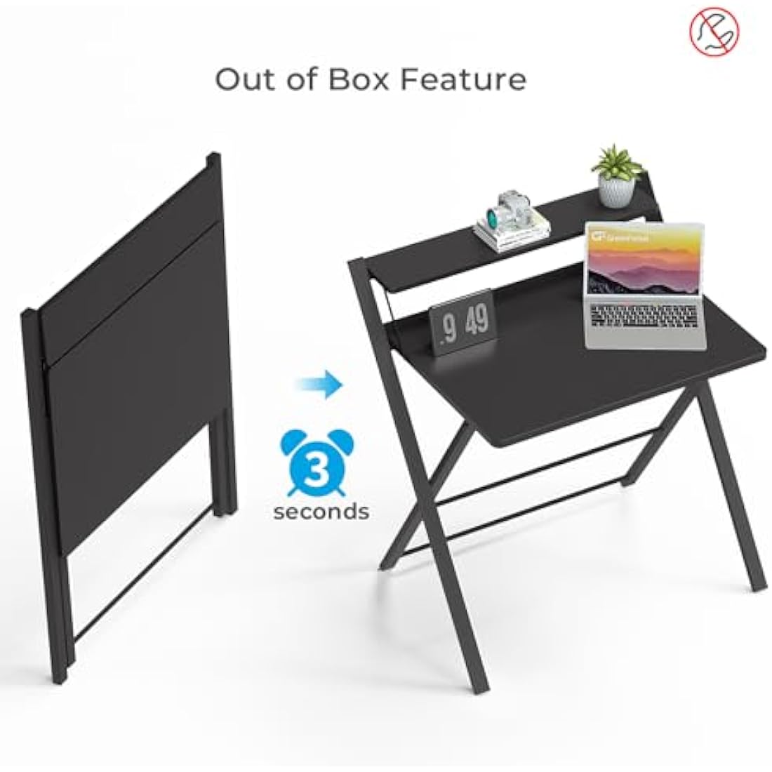 GreenForest Folding Computer Desk with Monitor Shelf – Black