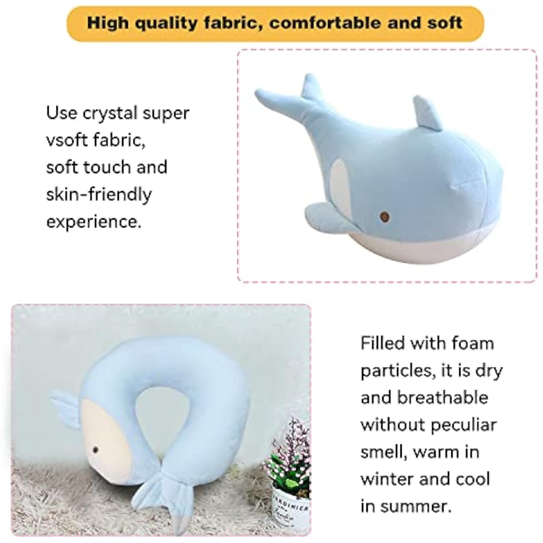 JOYRAVO Kids 2-in-1 Convertible Travel Neck Pillow | Blue Whale Plush