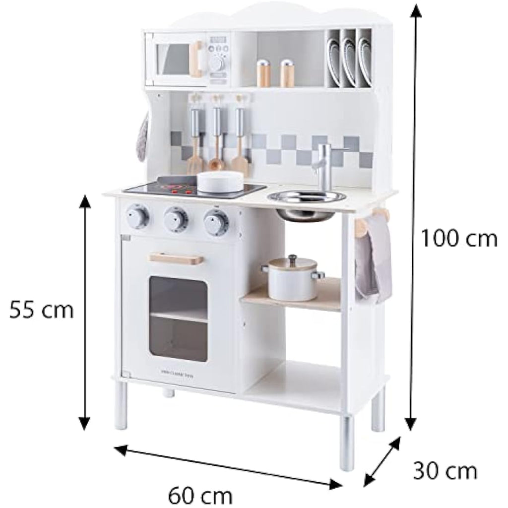 New Classic Toys Wooden Pretend Play Kitchen with Sound - White