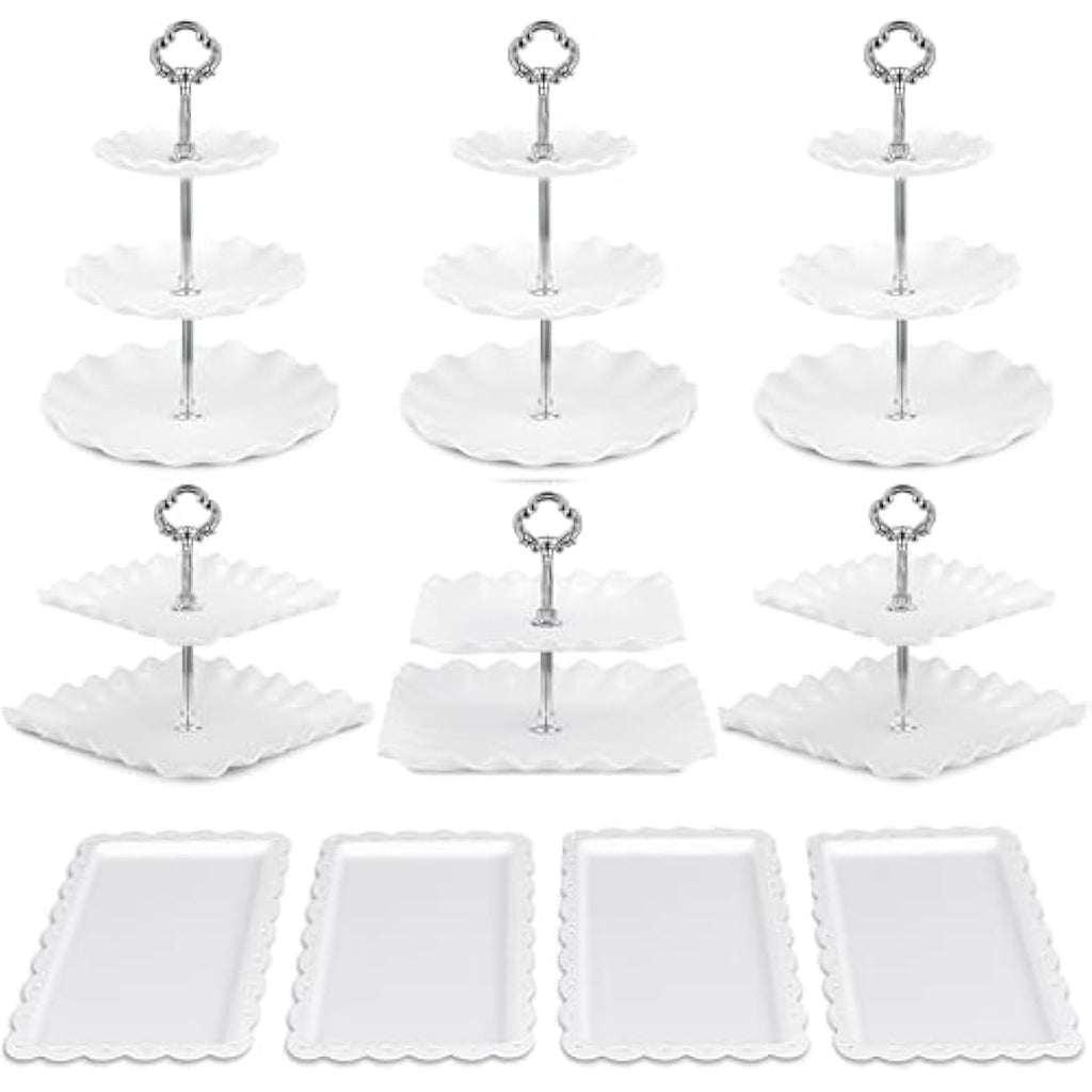 NWK 10-Piece Silver Cupcake Stand Set – Plastic Dessert Display Trays