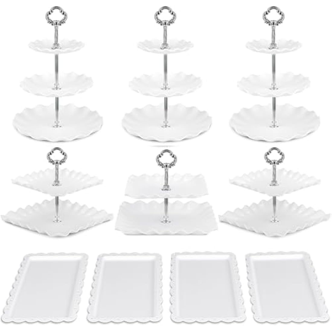 NWK 10-Piece Silver Cupcake Stand Set – Plastic Dessert Display Trays
