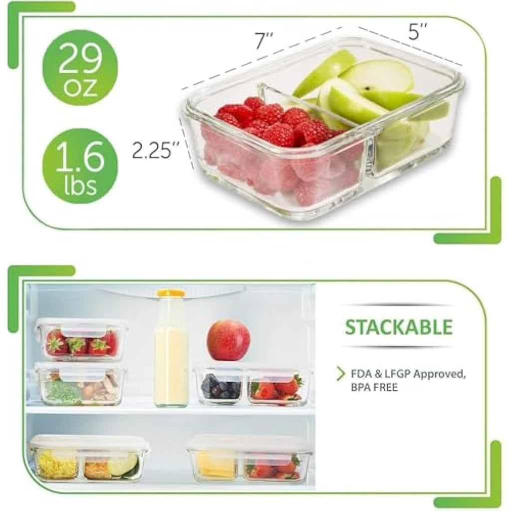 Jolof Store 2-Compartment Glass Meal Prep Containers - 5-Pack, 850ml