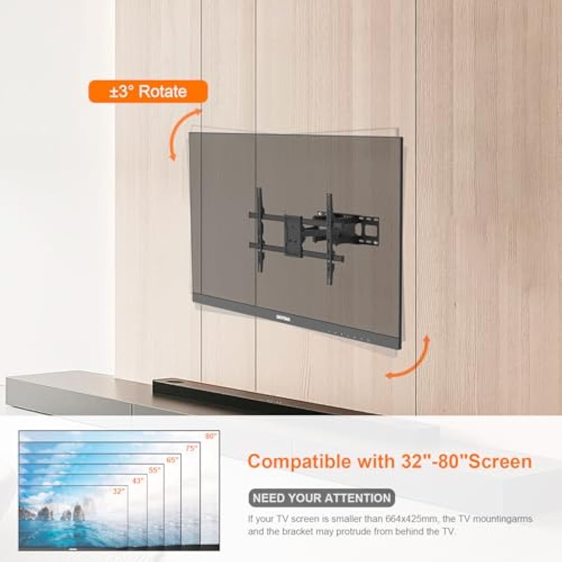 GRIFEMA Full Motion TV Wall Bracket | 32-80 inch Swivel & Tilt Mount