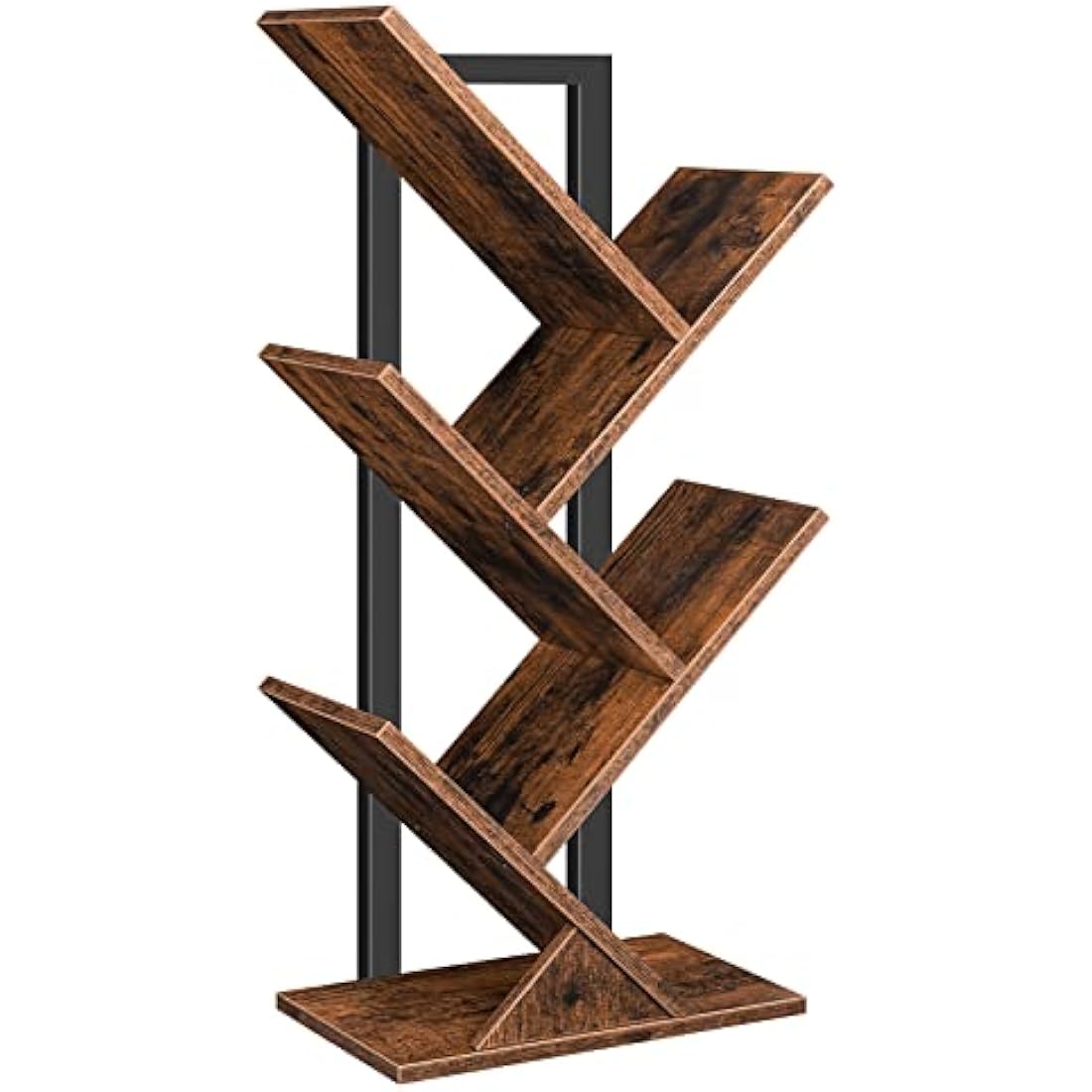 HOOBRO 4-Tier Tree Bookshelf – Rustic Brown Small Desktop Bookcase