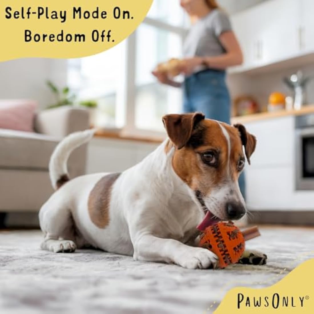PawsOnly Interactive Dog Treat Dispenser Ball – Dental Rubber Toy, Orange
