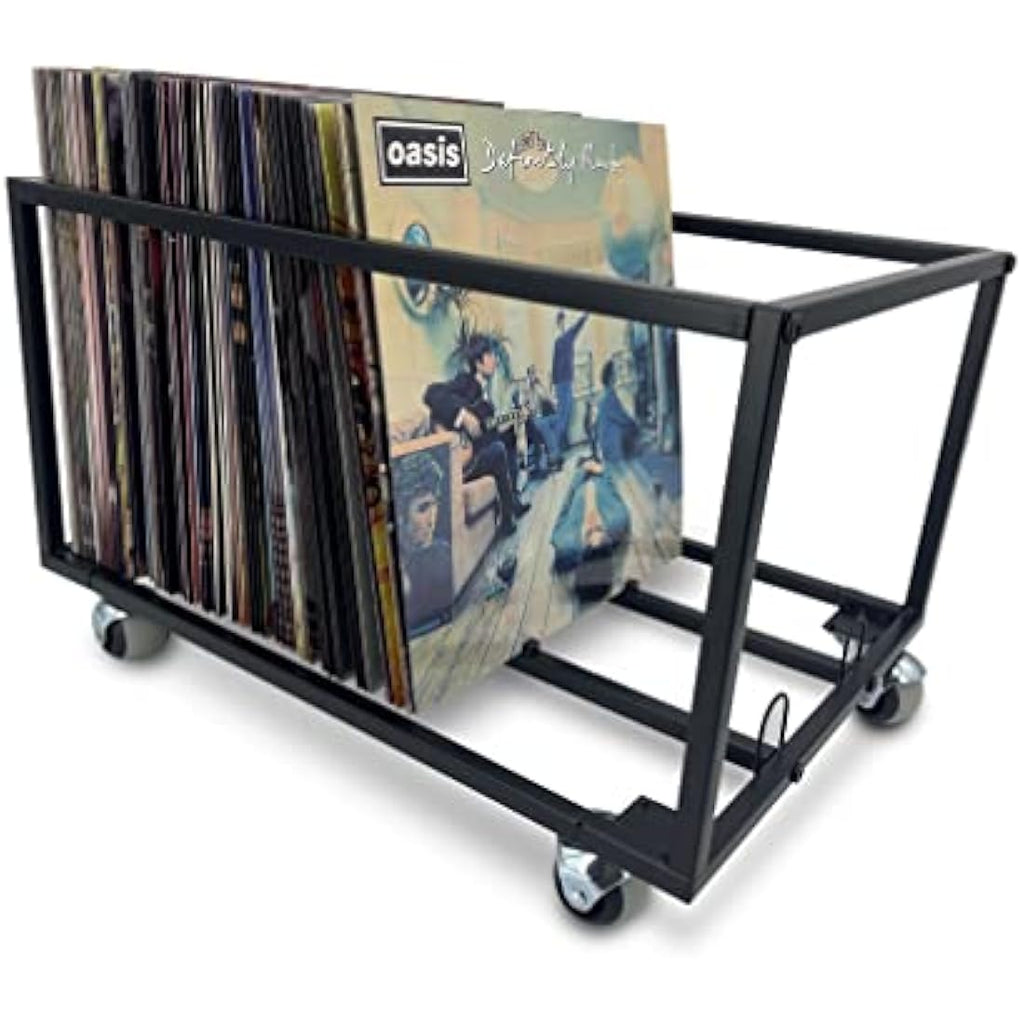 Vinyl Record Storage Holder – Metal 100 LP Stand with Wheels