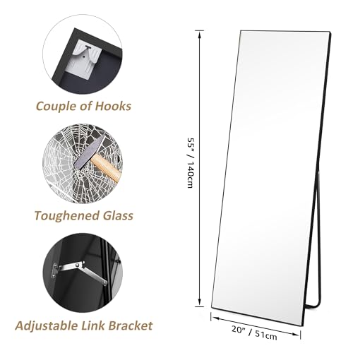 Vasemouh Full Length Mirror | 140x51cm Black Floor & Wall Hanging Mirror