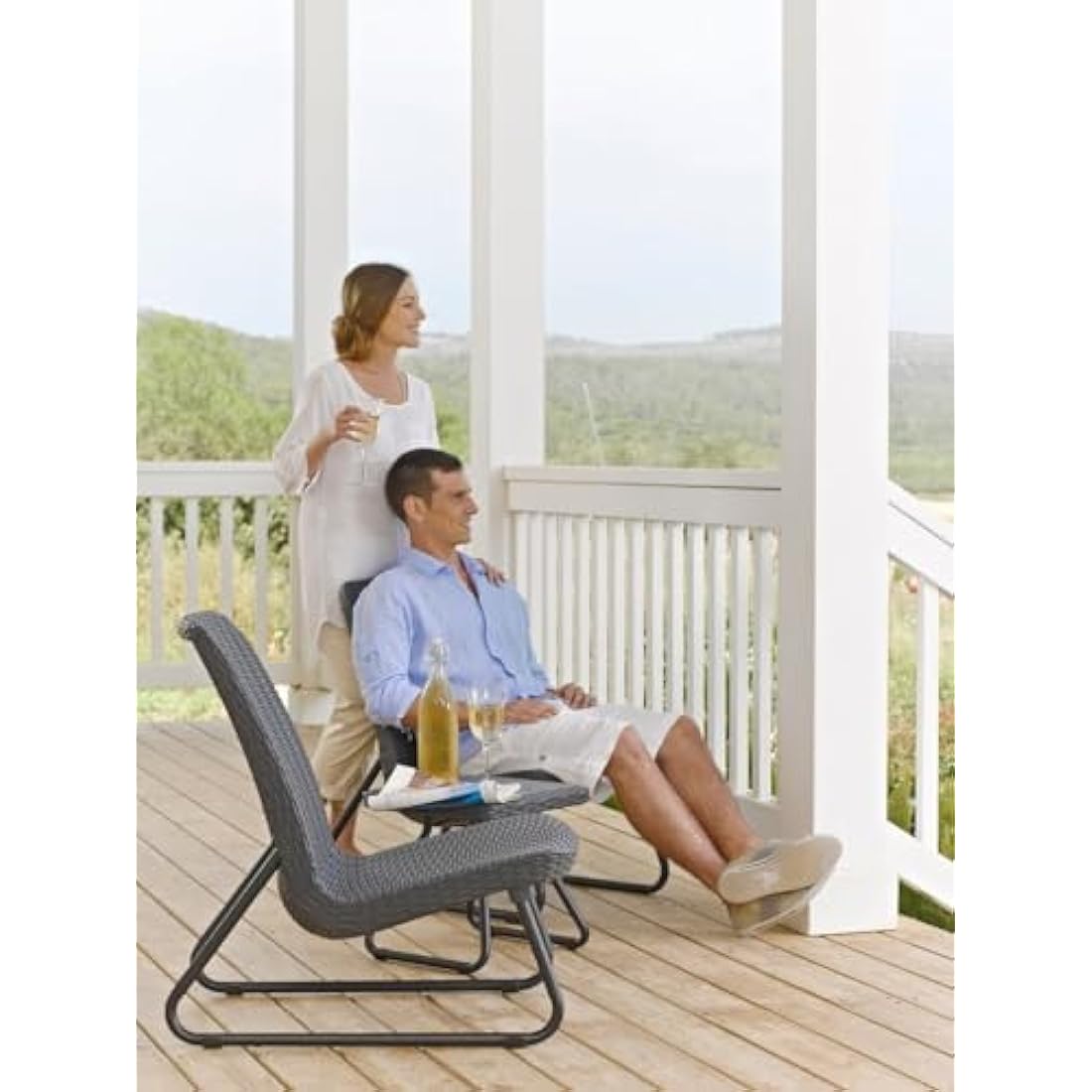 Keter Rio 3-Piece Rattan Patio Set – Graphite Grey Outdoor Bistro