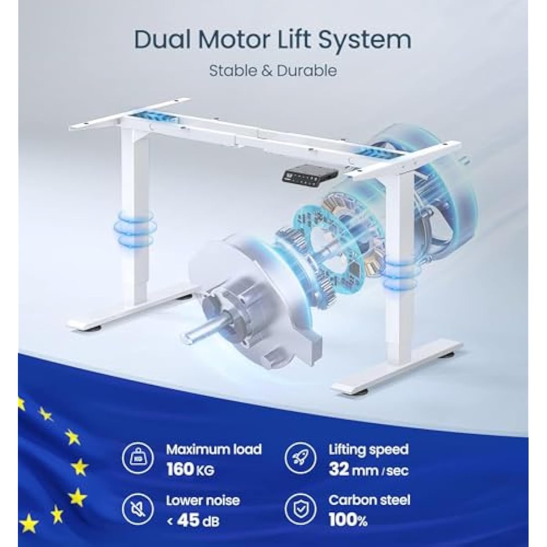 MAIDeSITe Dual Motor Standing Desk Frame – Ergonomic T2 Pro, White