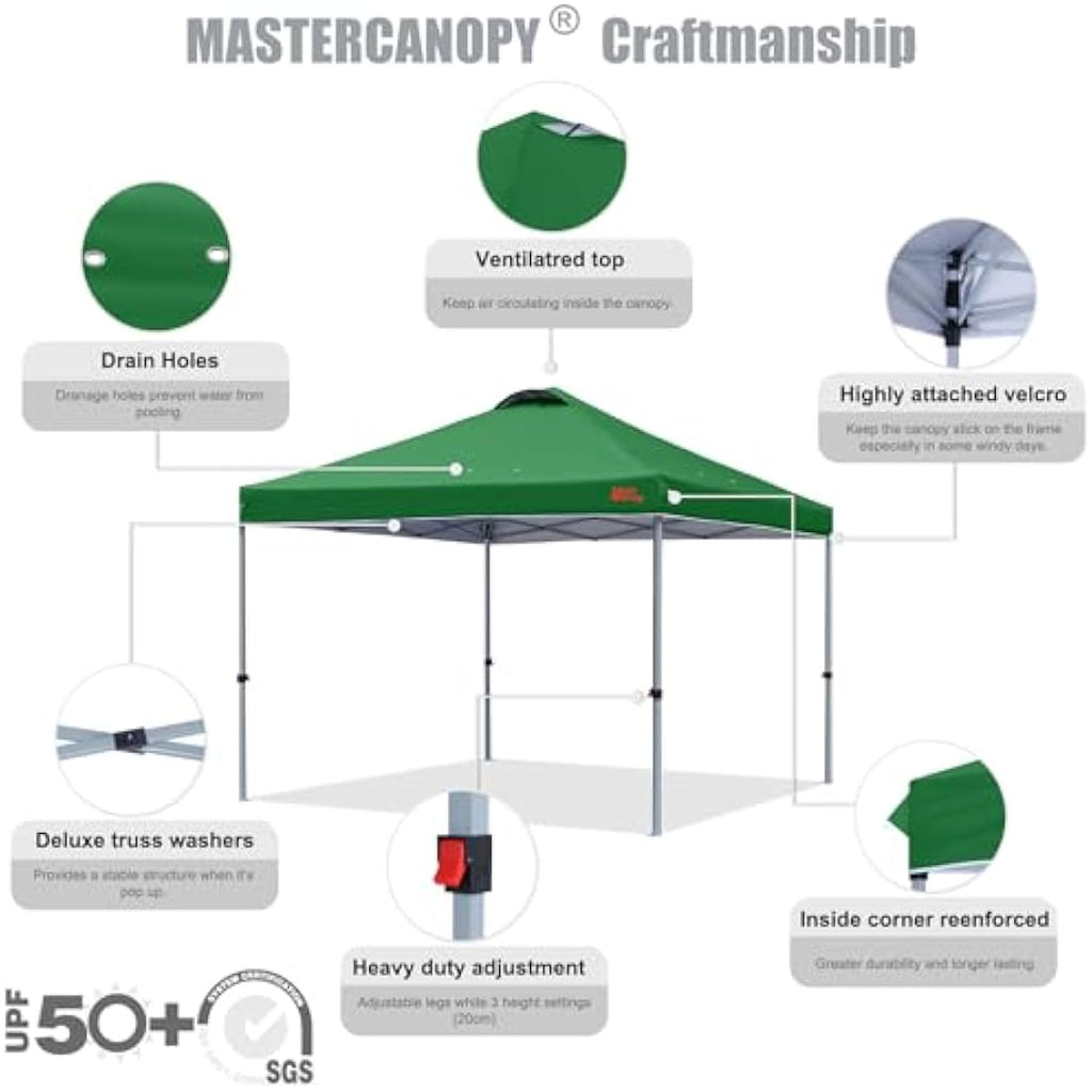 MASTERCANOPY 3x3M Pop-up Gazebo Tent | UV Protection Canopy - Forest Green