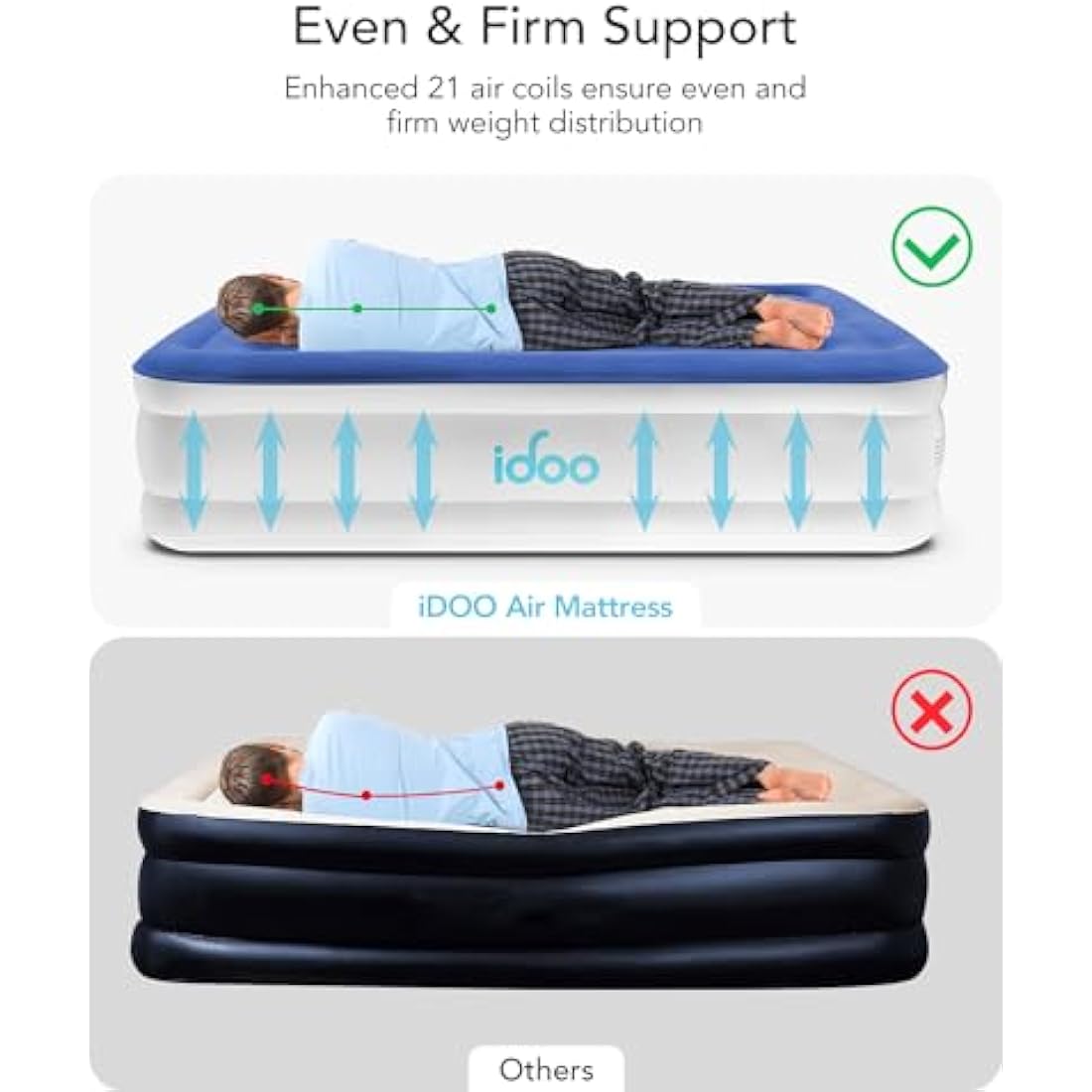 iDOO Single Air Mattress with Built-in Pump - Inflatable Camping Guest Bed