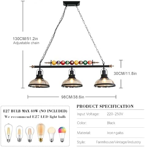 Retro Industrial Billiard Pendant Light | Black Iron Chandelier