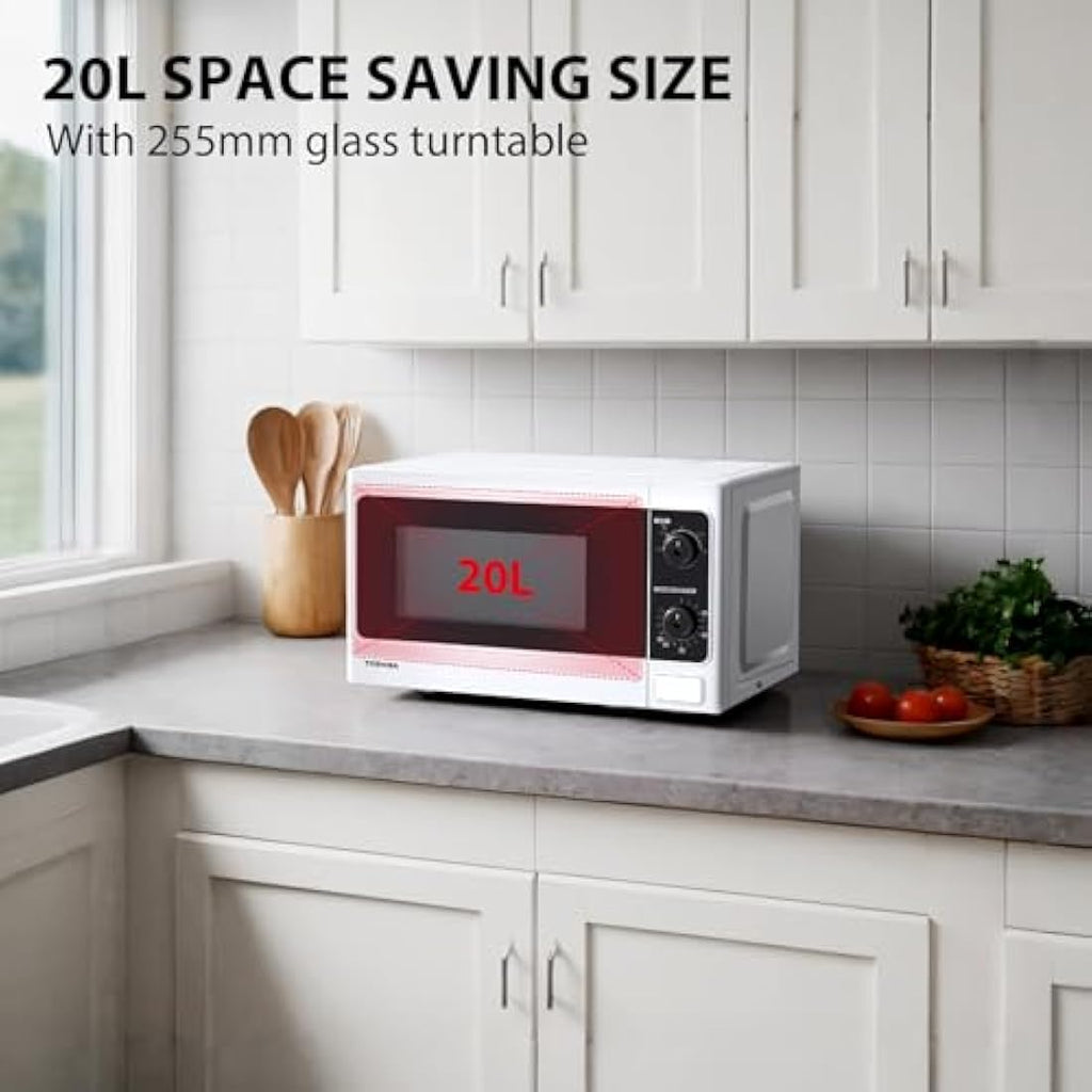 Toshiba 20L Compact Microwave | 800W Solo Oven with 5 Power Levels - White