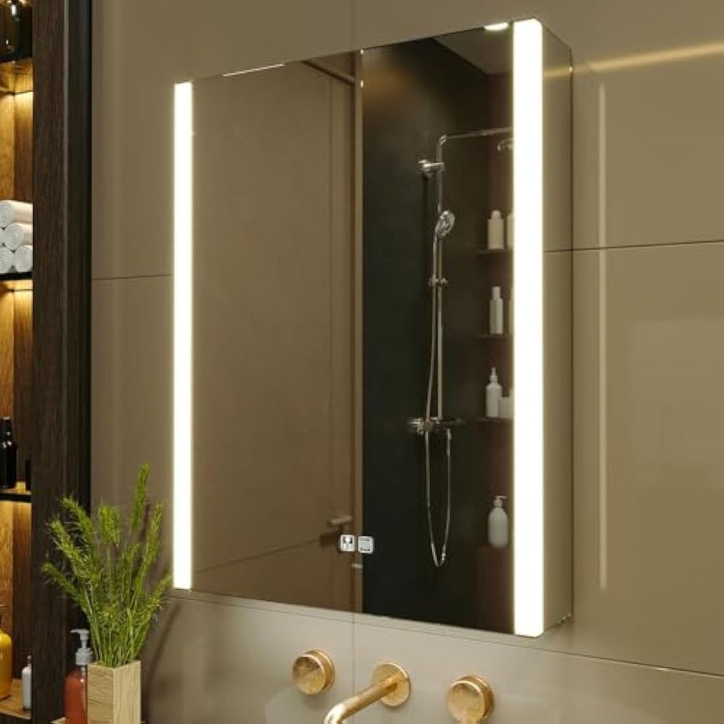 KWW LED Medicine Cabinet with Defogger | Wall Mounted Mirror (55 x 70 cm)
