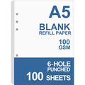 Nokingo A5 Blank Refill Paper | 6-Hole Loose Leaf 100gsm White, 100 Sheets