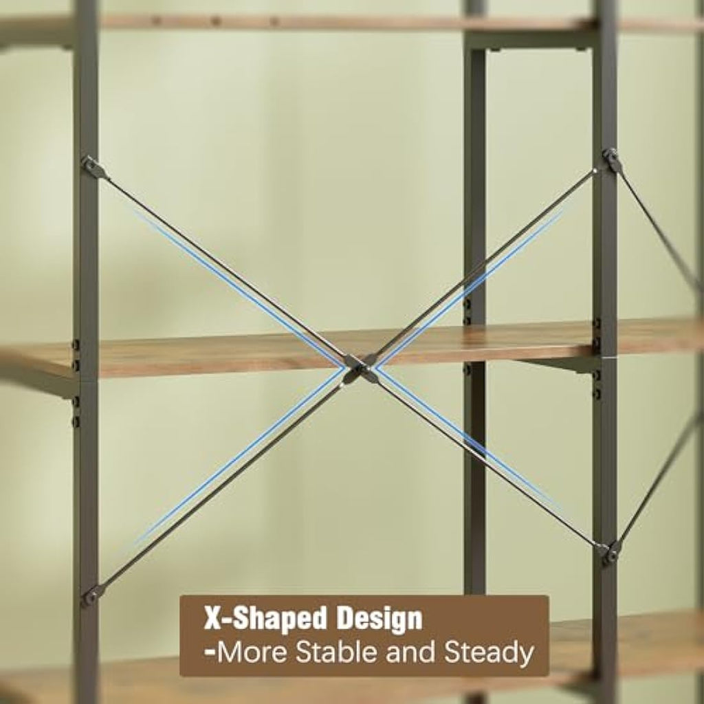 VEDECASA 5-Tier Deformable Corner Bookshelf | Industrial Metal Display Rack
